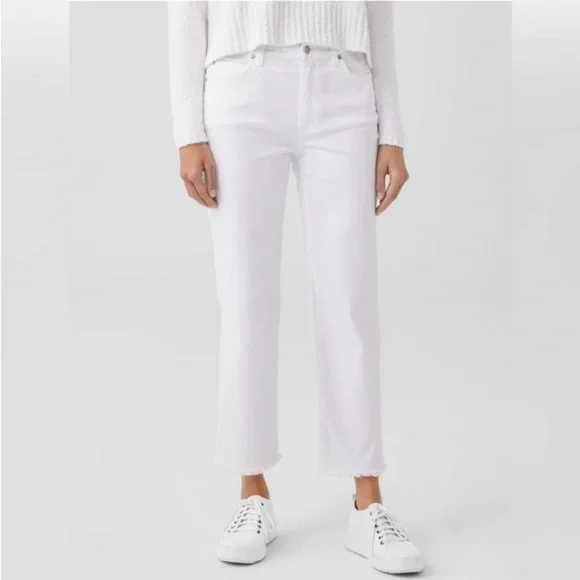 Eileen Fisher White Organic Cotton Jean Ankle Length Frayed Hem 3X Plus Summer - Picture 13 of 16